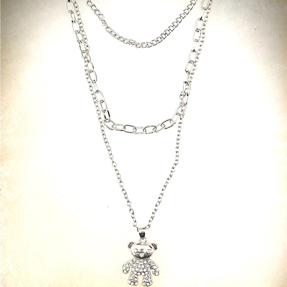 TEDDY BEAR RHINESTONES NECKLACE AND EARRINGS SET